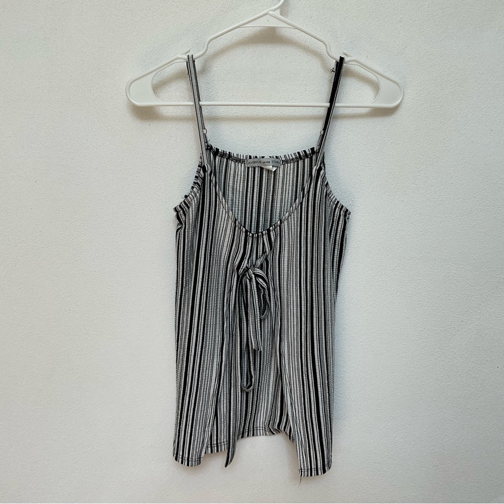 Avenue of the Stars Black, White Striped Tie Front Spaghetti Strap Top Size S